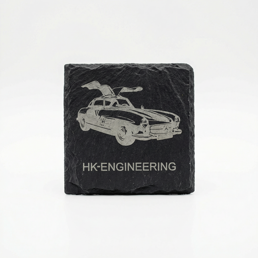 Tassenuntersetzer aus Schiefer – 300 SL Gravur (4er-Set)