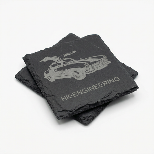 Tassenuntersetzer aus Schiefer – 300 SL Gravur (4er-Set)